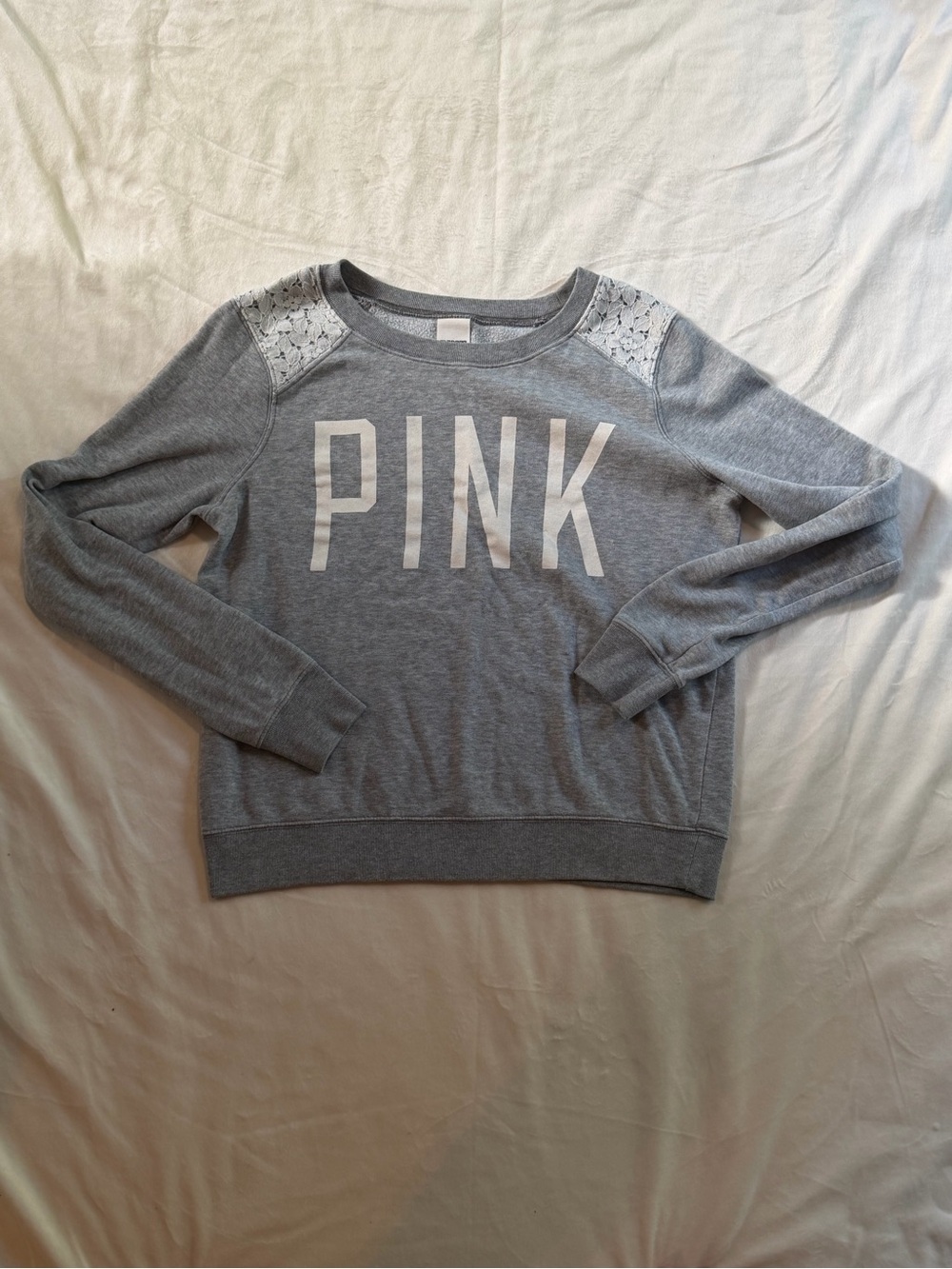 Victoria's Secret PINK Gray Lace Crewneck